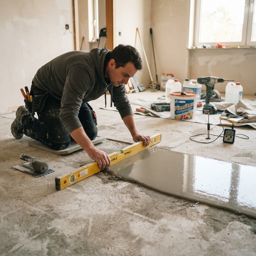 Préparation de chape avant pose de parquet en province de Luxembourg
