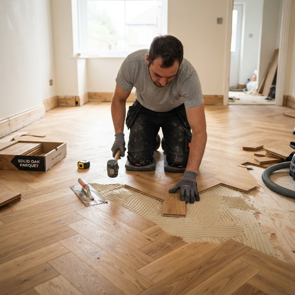Pose de parquet massif collé en plein à Arlon