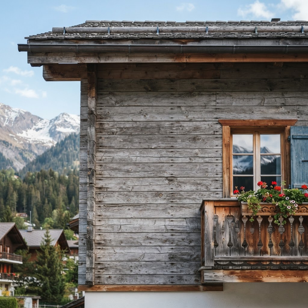 Bardage en bois grisé naturel sur chalet en province de Luxembourg