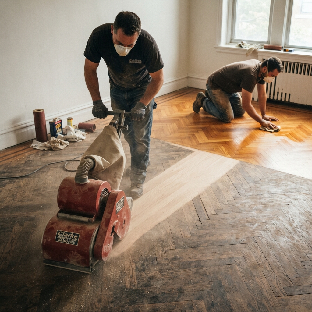 Ponçage et rénovation de parquet ancien en province de Luxembourg