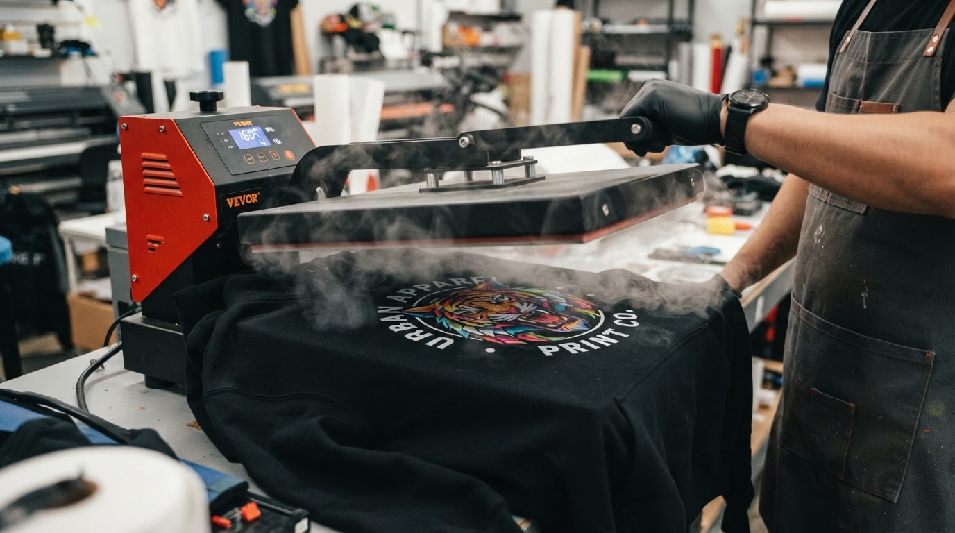Full-color DTF heat transfer on custom apparel