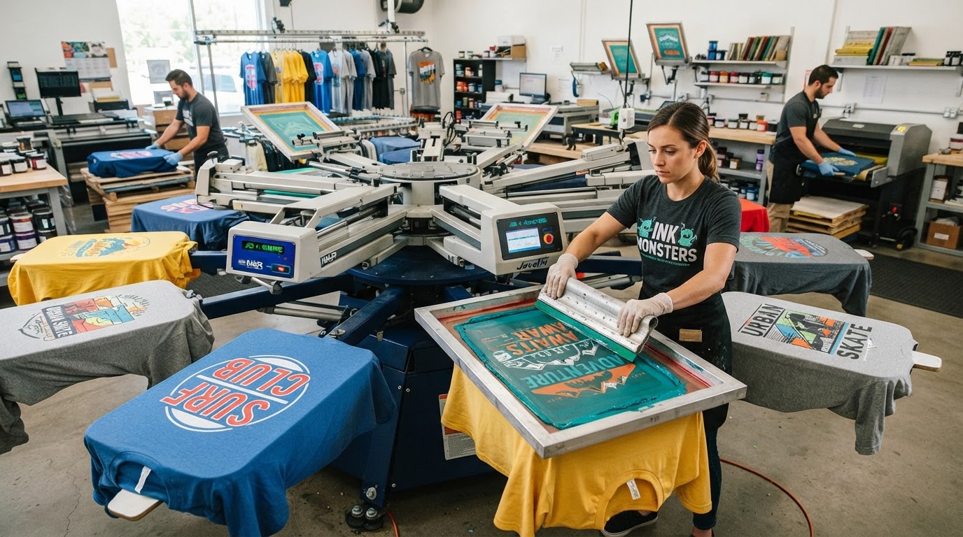 Screen printed t-shirts produced at the Henderson shop