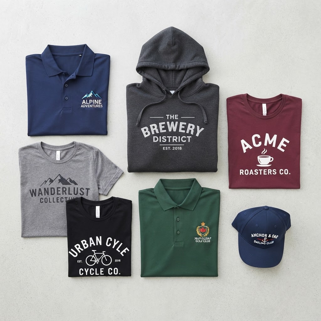 Custom decorated apparel including polos, t-shirts, hoodies and hats