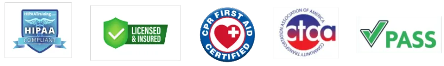 HIPAA Compliant, Licensed & Insured, CPR First Aid Certified, CTAA Member, PASS Certified