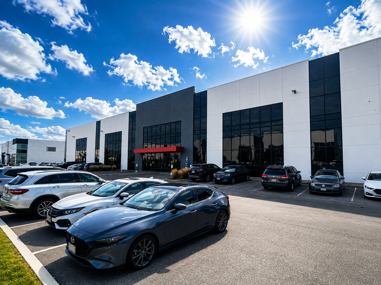 Commercial building with glass windows