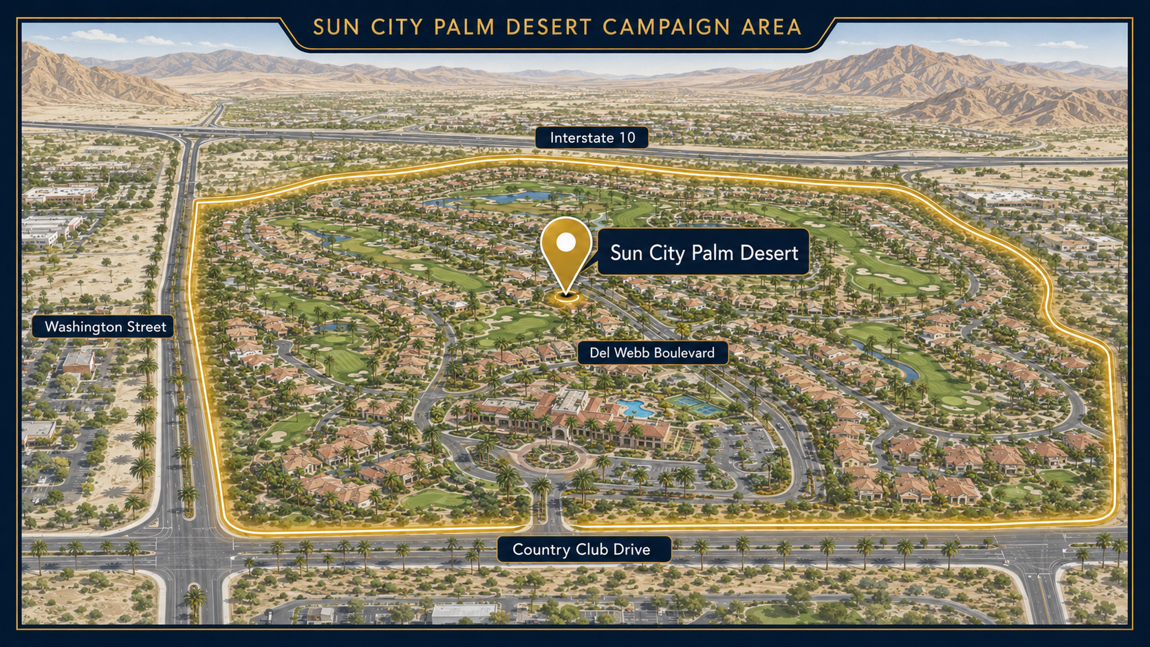Sun City Palm Desert direct mail coverage map