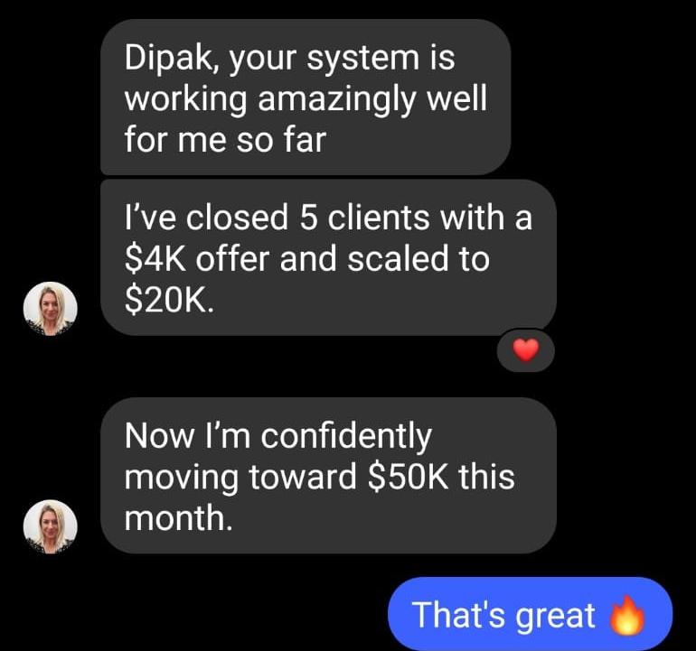 Result: 5 clients closed at $4K each.