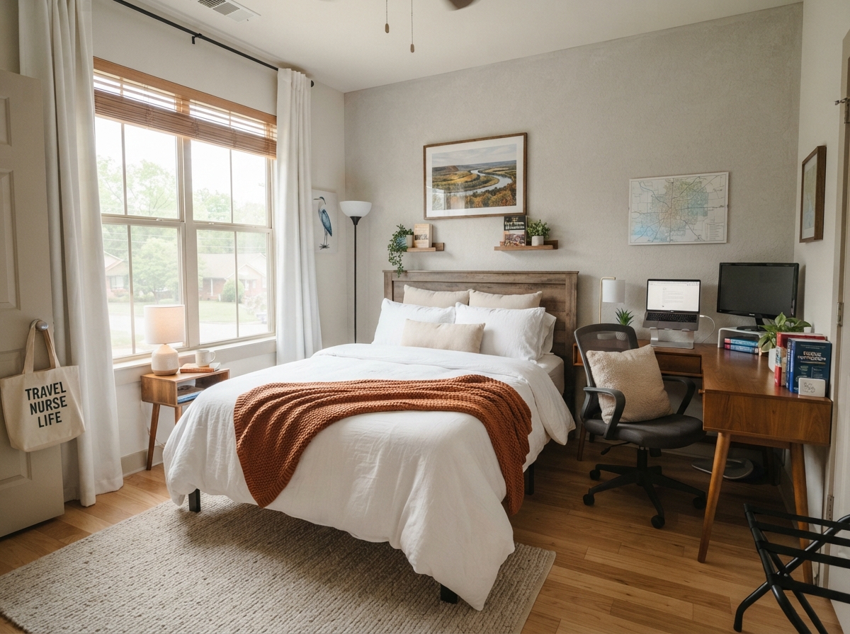 Travel nurse housing bedroom in Fort Smith AR