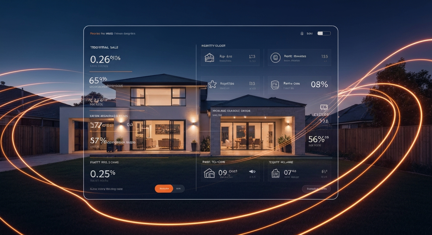 Compare home selling options with modern home and data overlay
