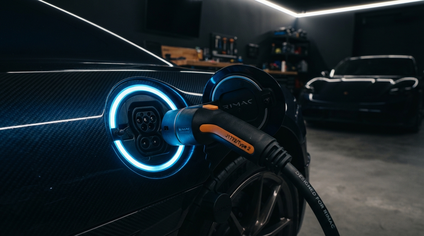 EV charging cable plugged into vehicle