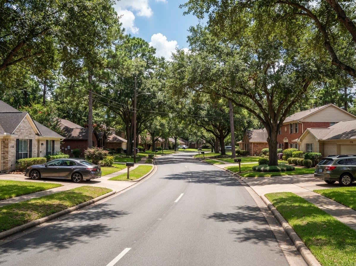 Established single-family homes with brick exteriors on a Baytown street