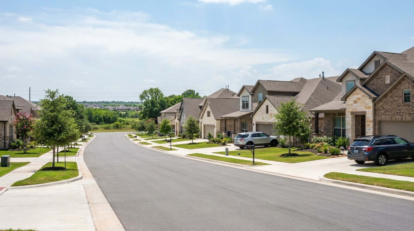 Newer residential development with single-family homes near Crosby, Texas