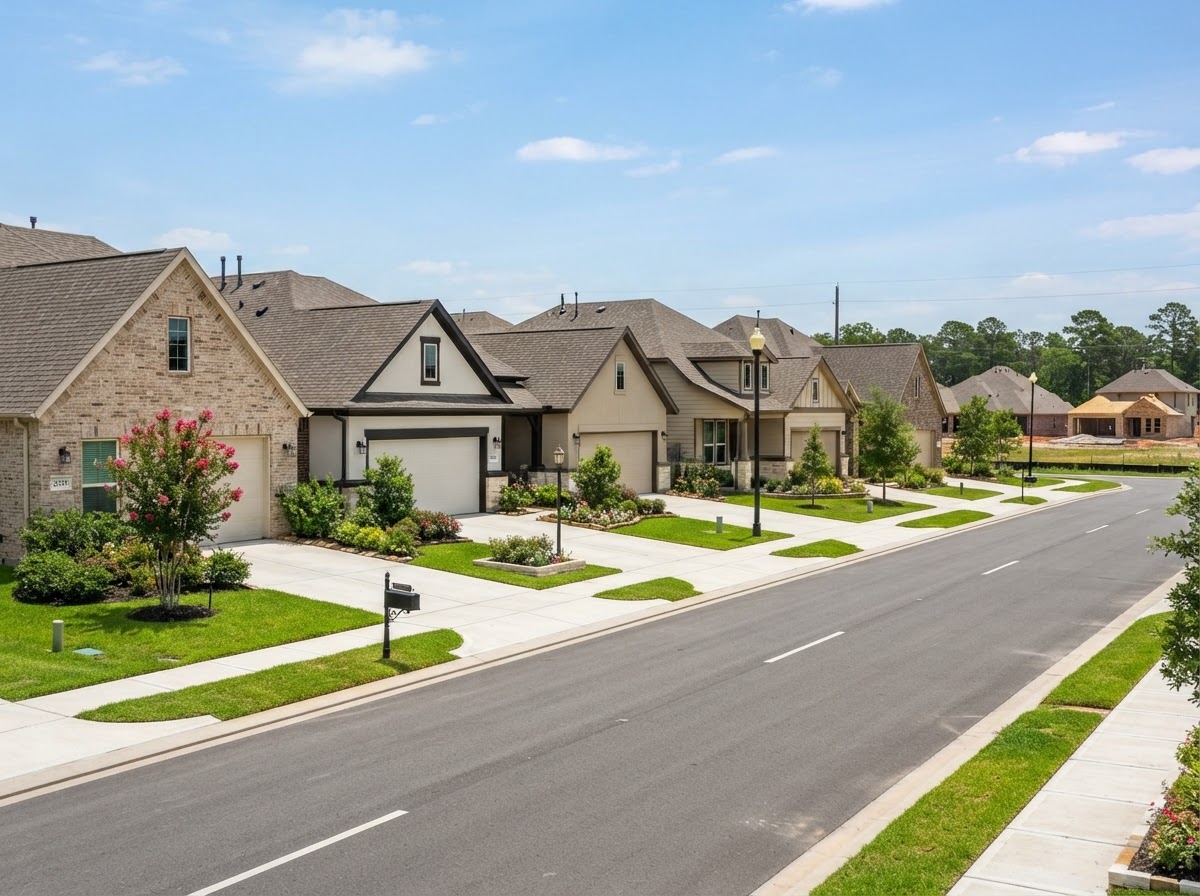 Newer single-family suburban homes in a Crosby-area development