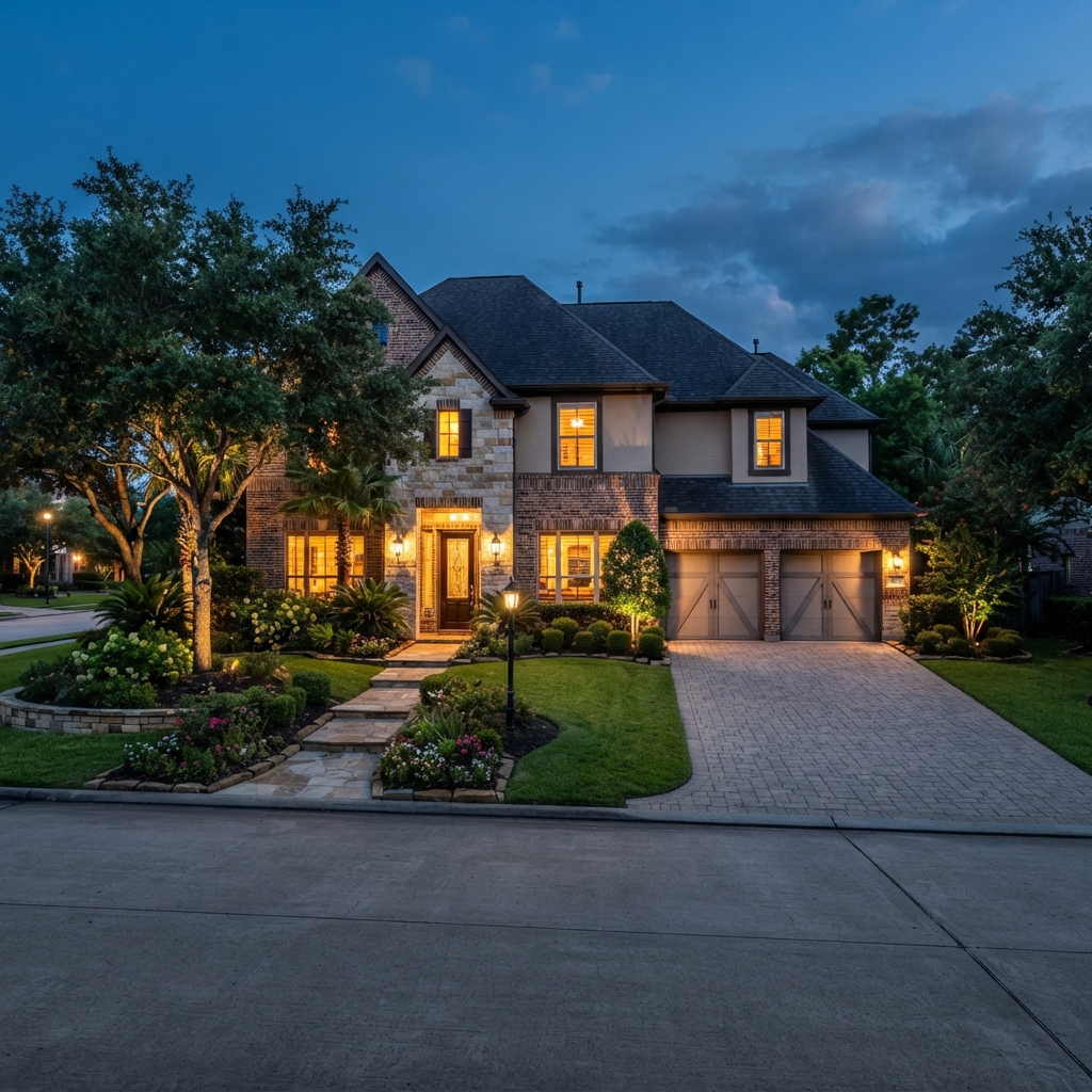Beautiful finished Houston home at dusk
