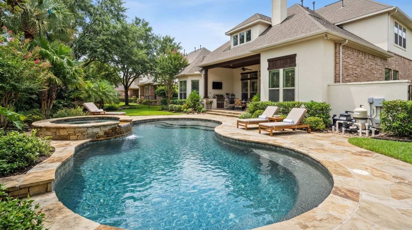 Residential pool and spa at a Houston-area home