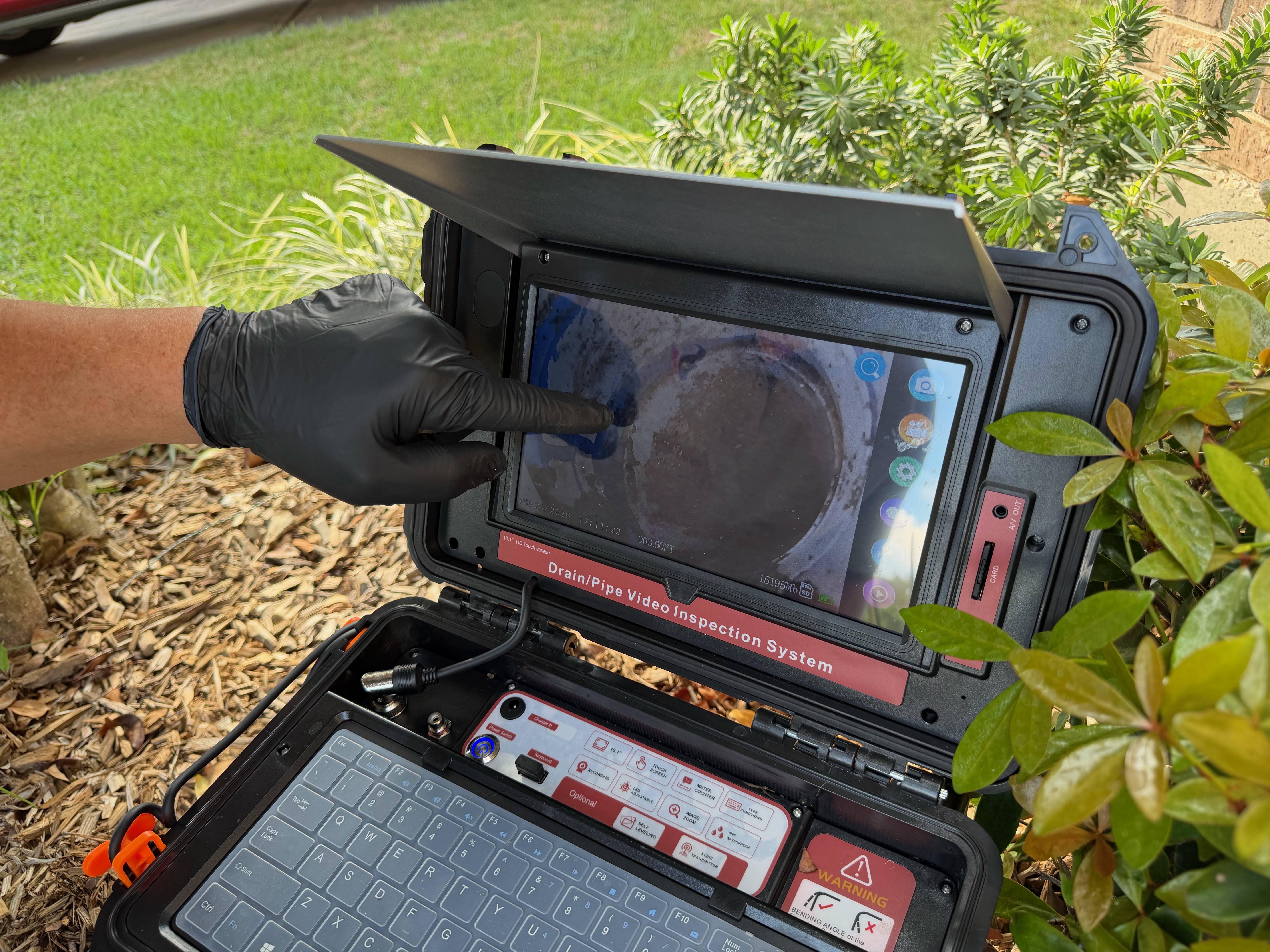 Sewer camera inspection showing the inside of a drain pipe