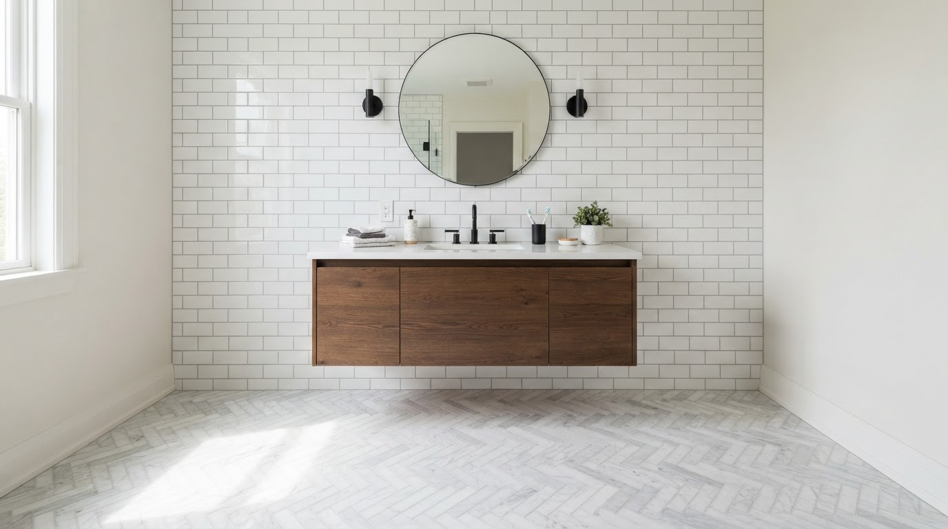 Tile shower and backsplash installation with crisp grout lines, North Bergen NJ