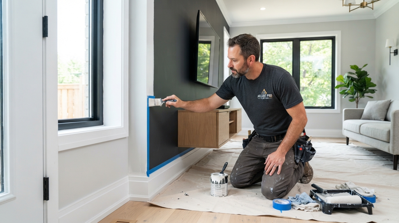 Interior wall painting with crisp cut lines, North Bergen NJ