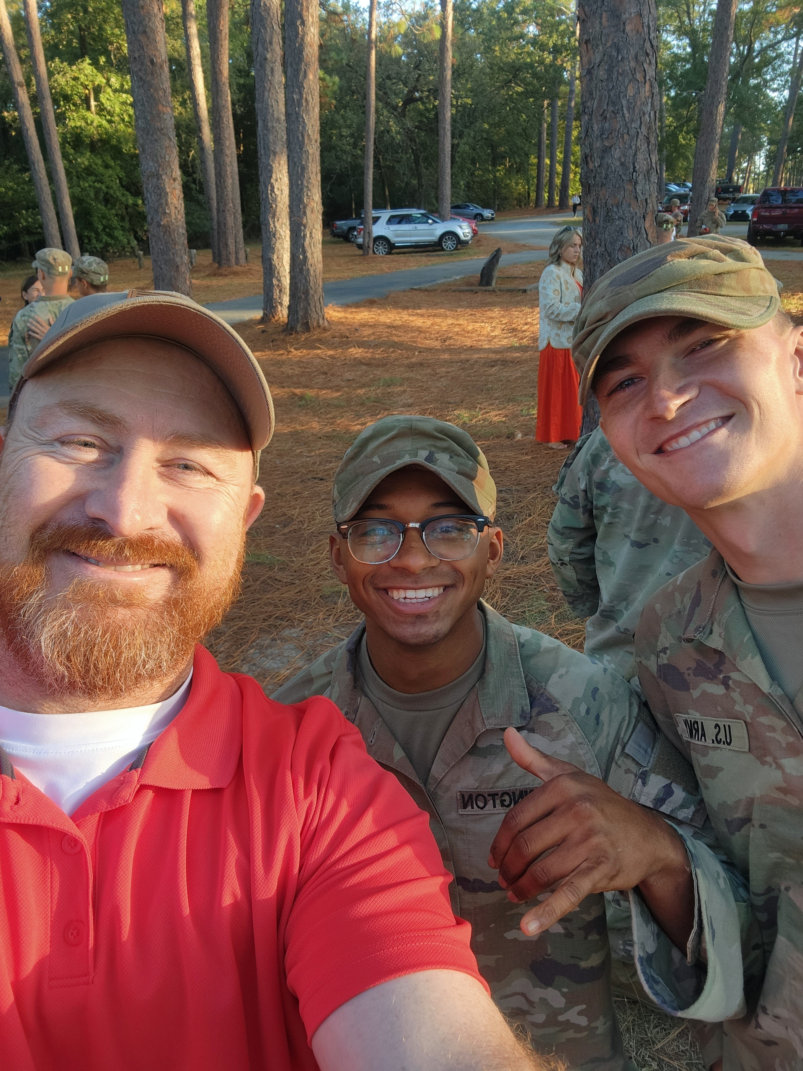 Outdoor military gathering — battle buddies together