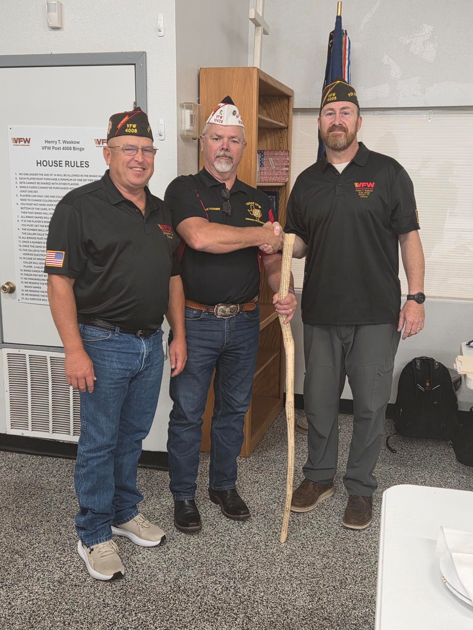 VFW Post walking stick presentation — honoring veteran craftsmanship