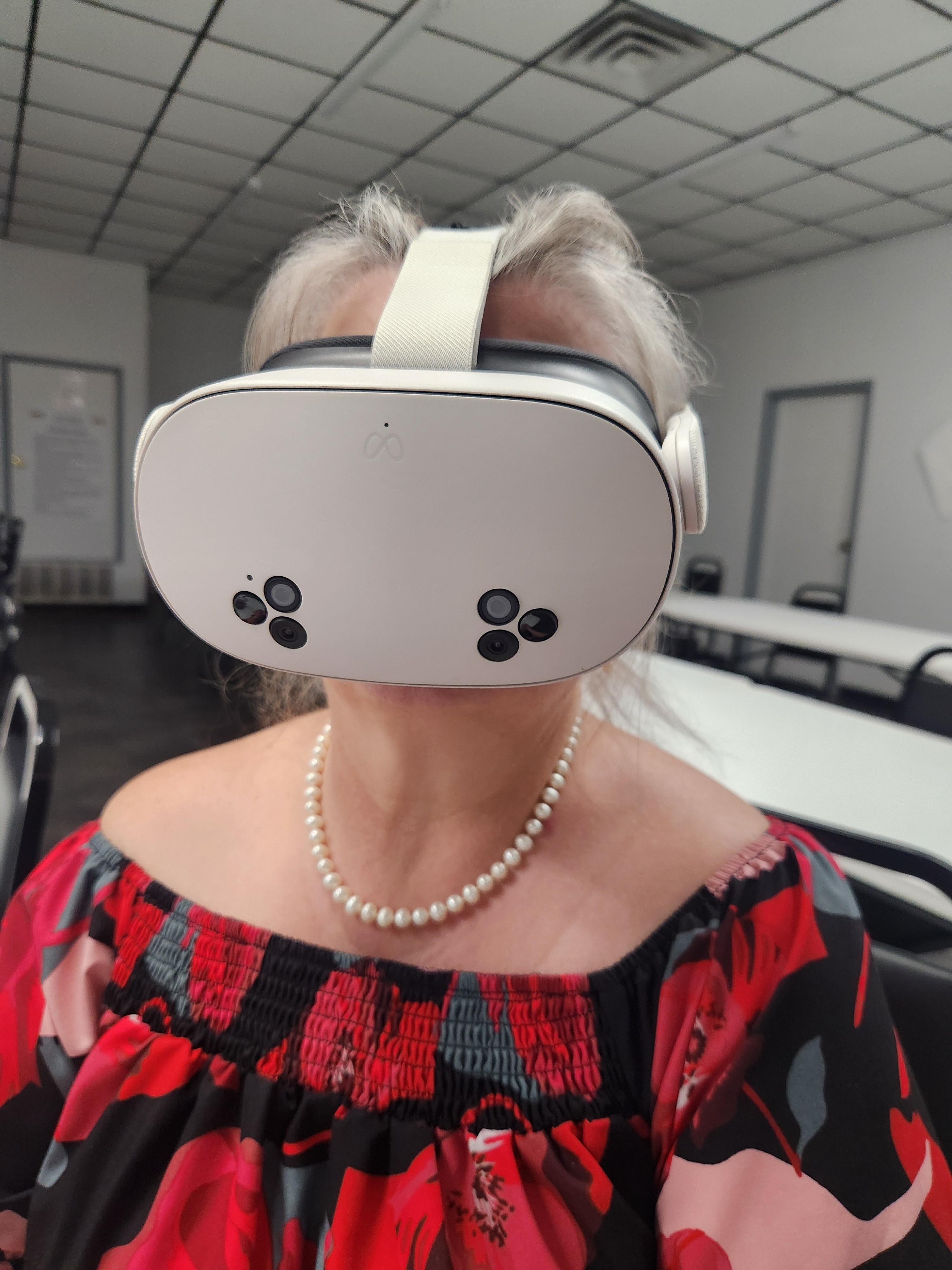Military spouse experiencing VR — front view