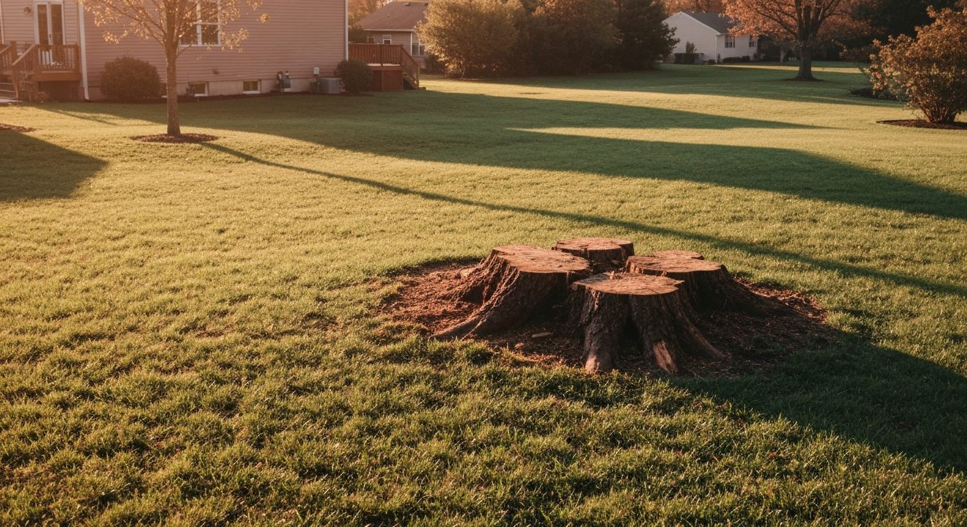 Beautifully cleared yard after stump removal in Louisville, KY