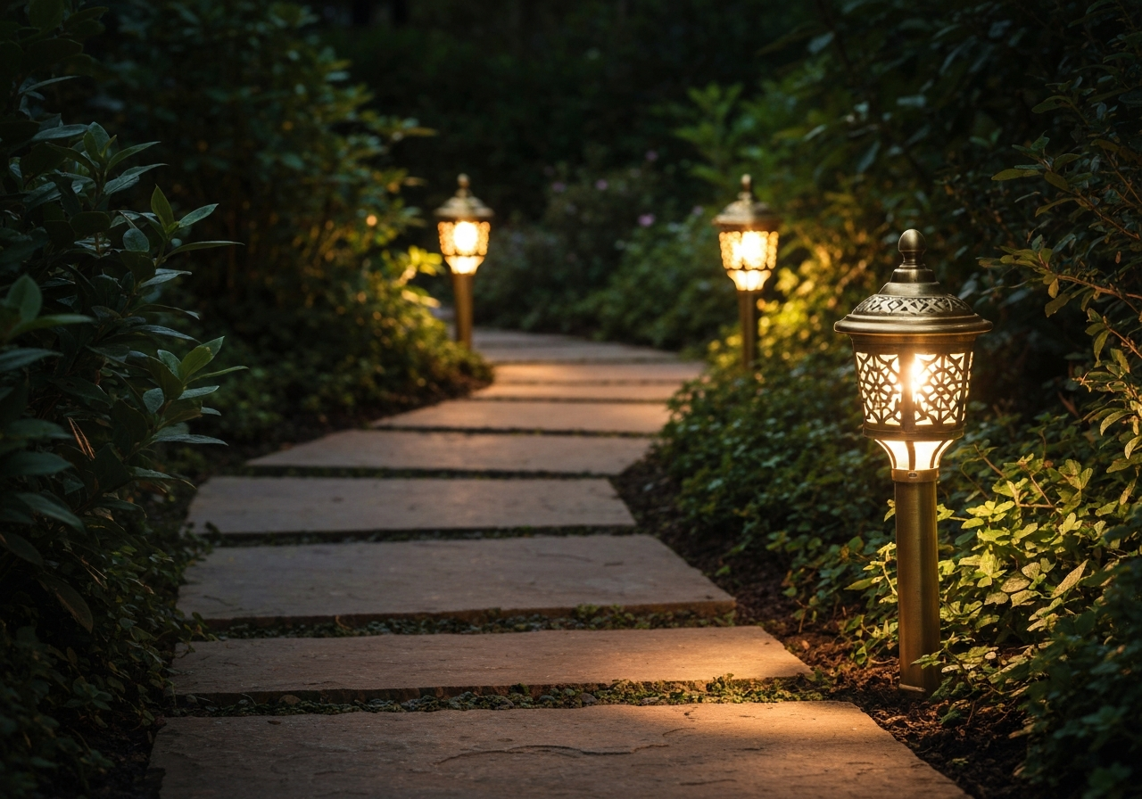 Pathway lights installed along a Sparks NV home walkway