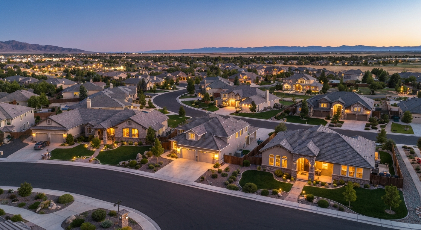 Aerial view of illuminated neighborhood in Sparks NV