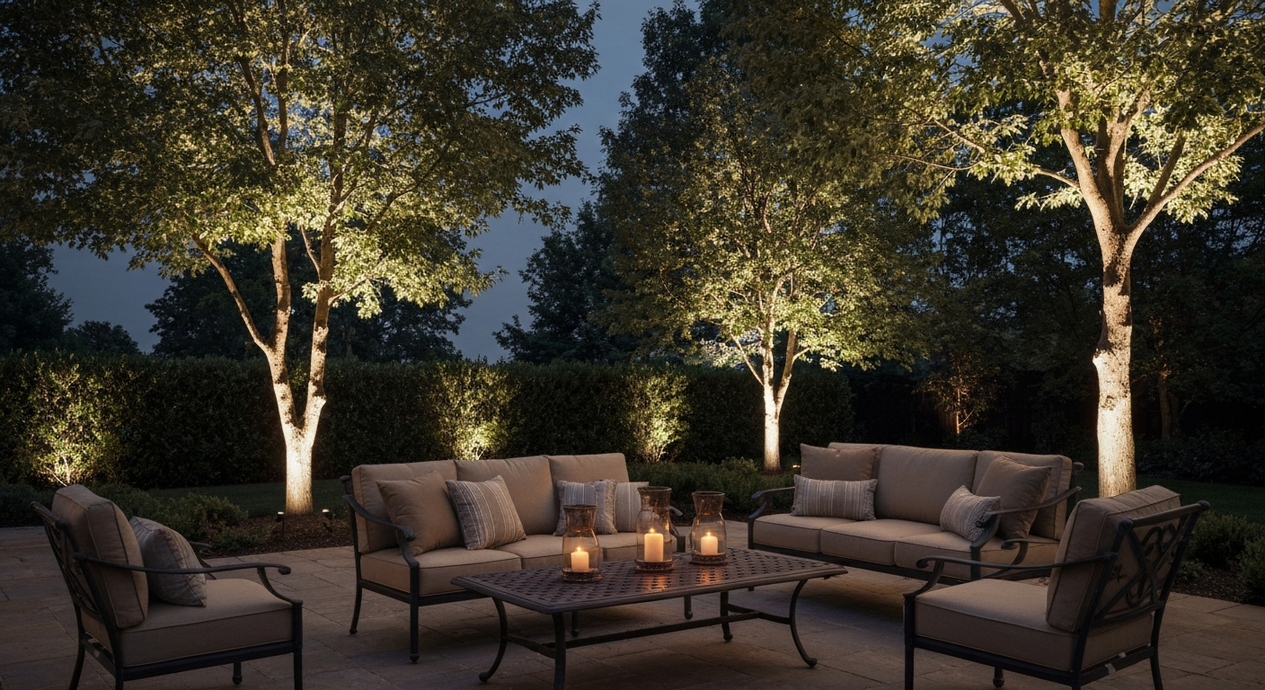 Beautiful illuminated backyard patio at night in Sparks NV