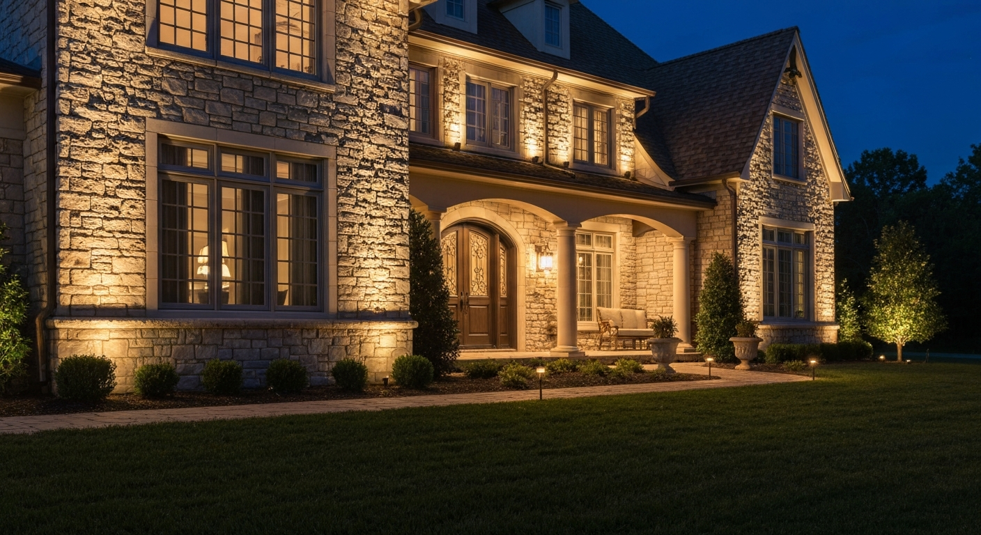 Architectural uplighting on a home exterior in Sparks NV