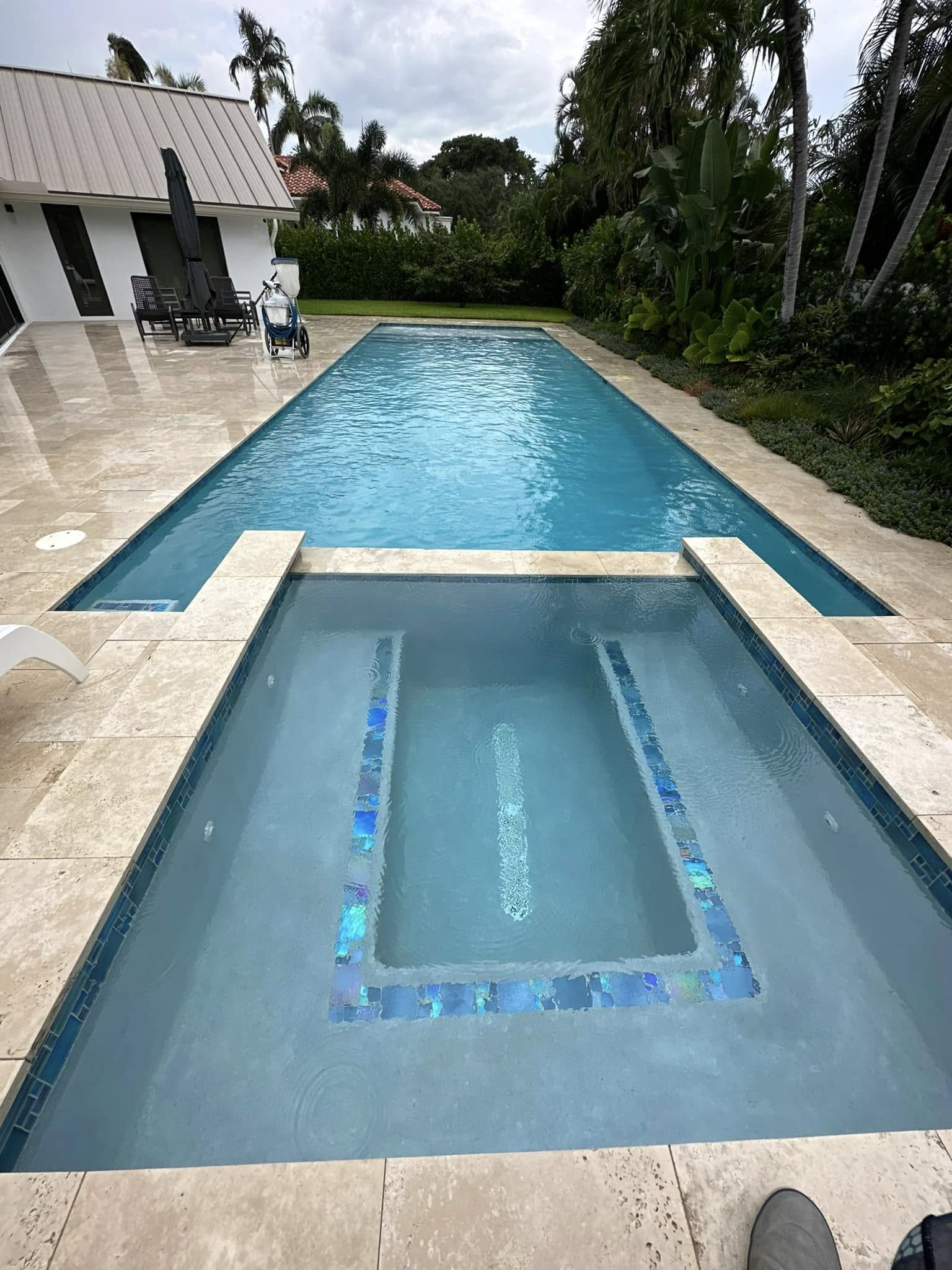 Travertine Deck & Custom Tile Spa