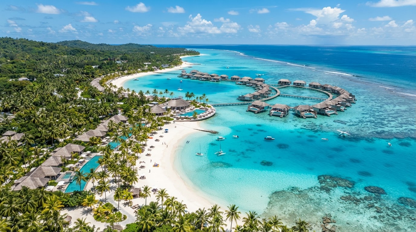 Tropical paradise with turquoise water and white sand beach