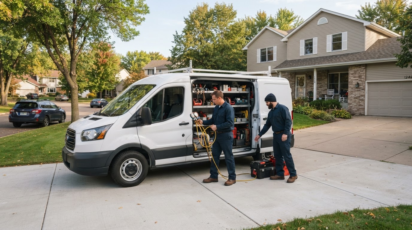 HVAC crew arriving at a residential job.