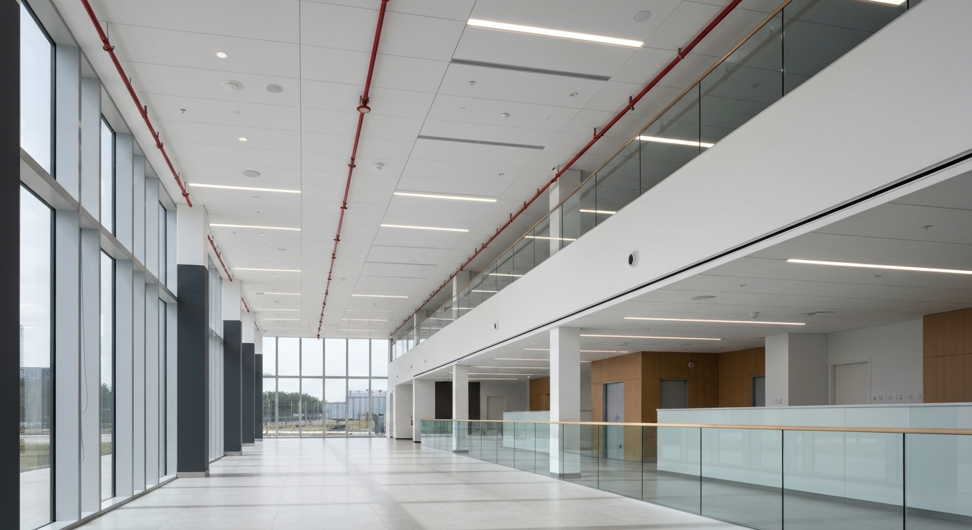 Commercial building protected by a fire sprinkler system