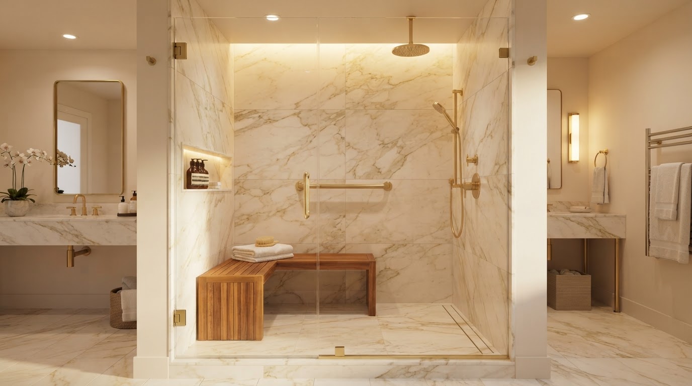 Low-entry walk-in shower