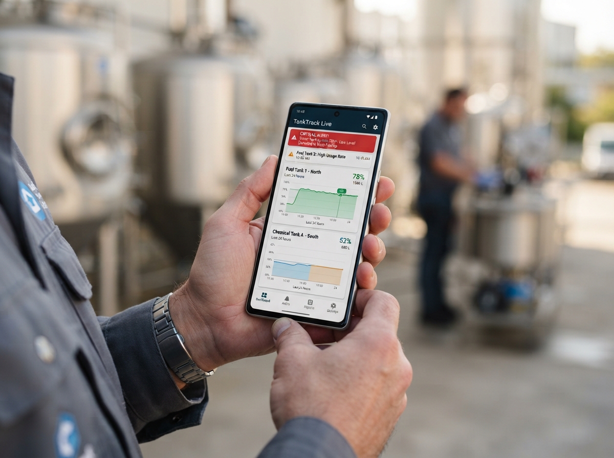 Close-up of hands checking telemetry monitoring app on smartphone