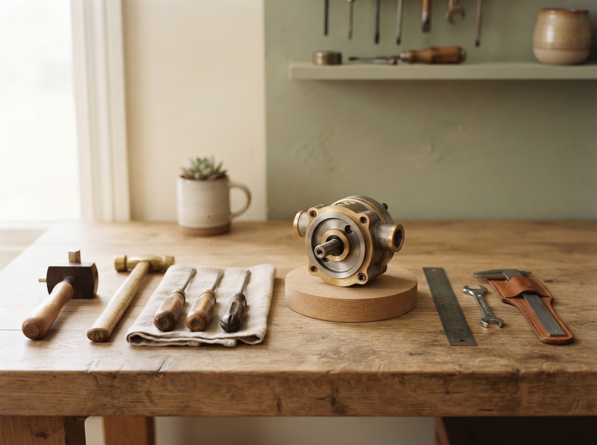 Clean workbench with pump repair tools