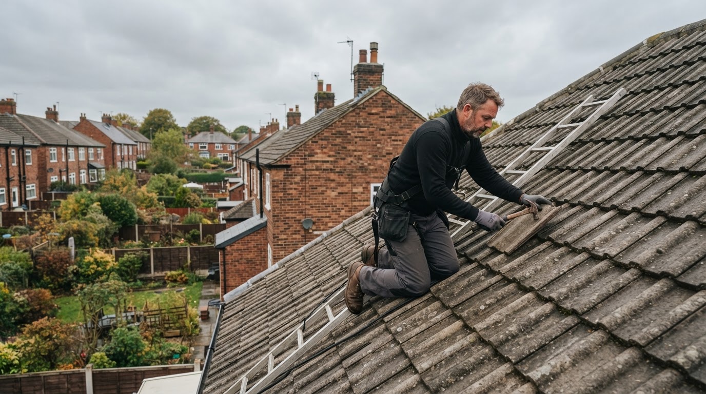 Professional roofer working on a roof in Iver, Buckinghamshire