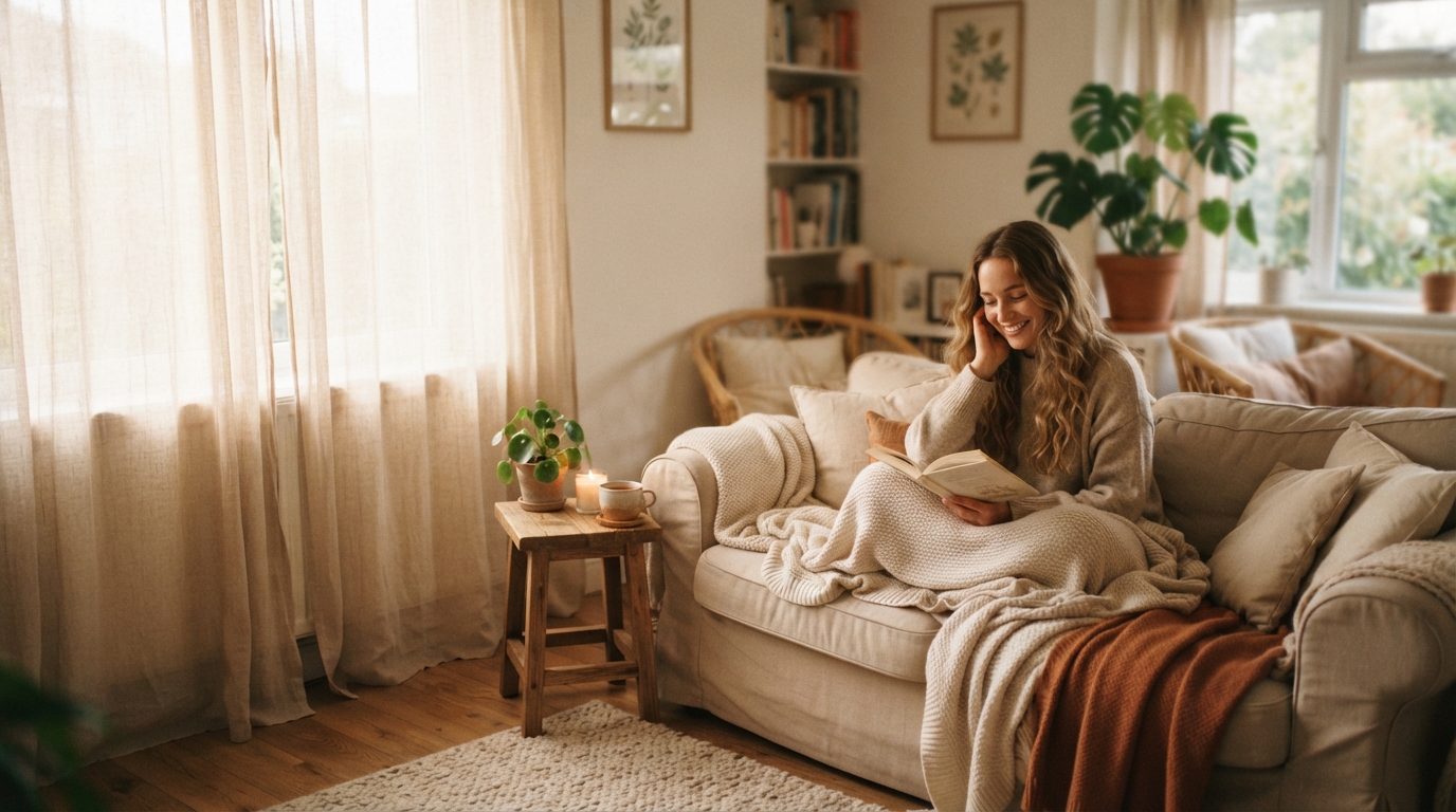 Warm hopeful domestic calm room background