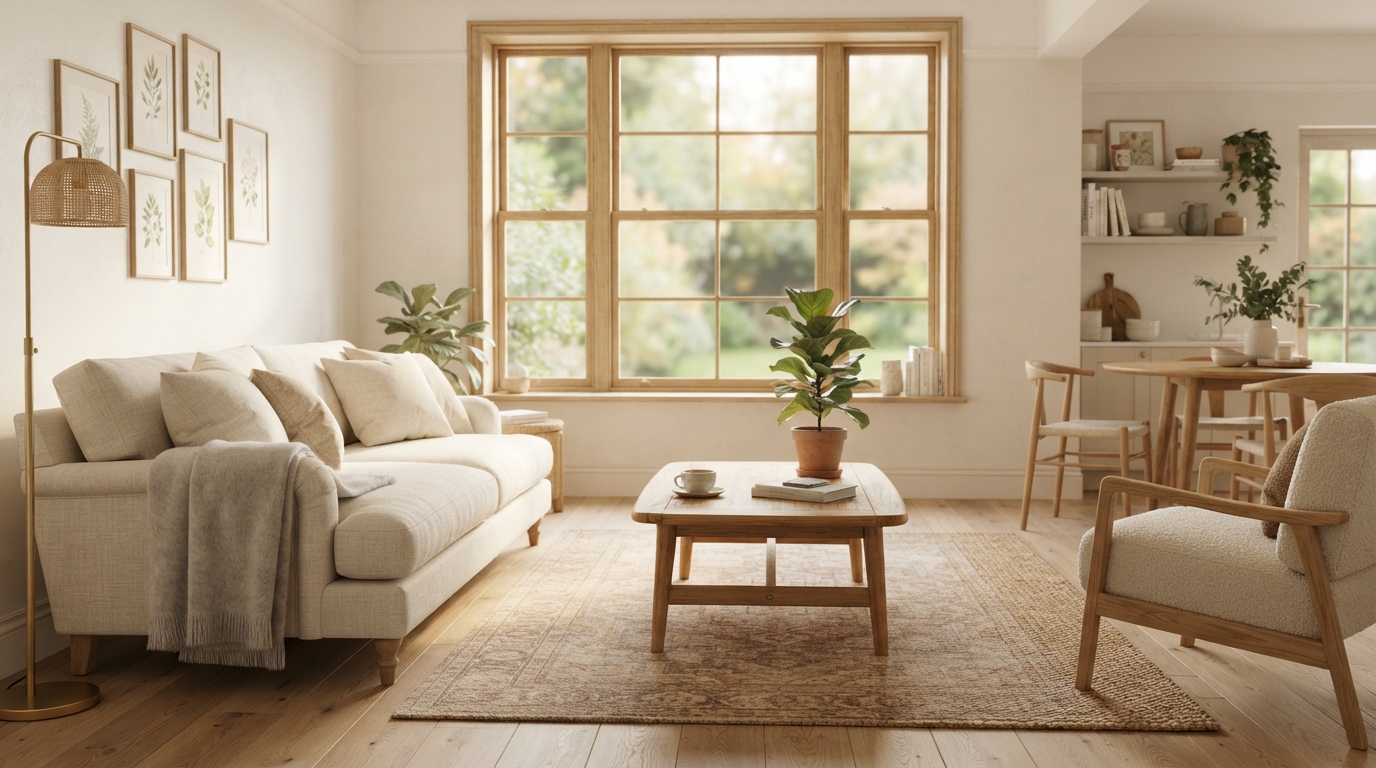 Warm peaceful domestic interior with natural sunlight