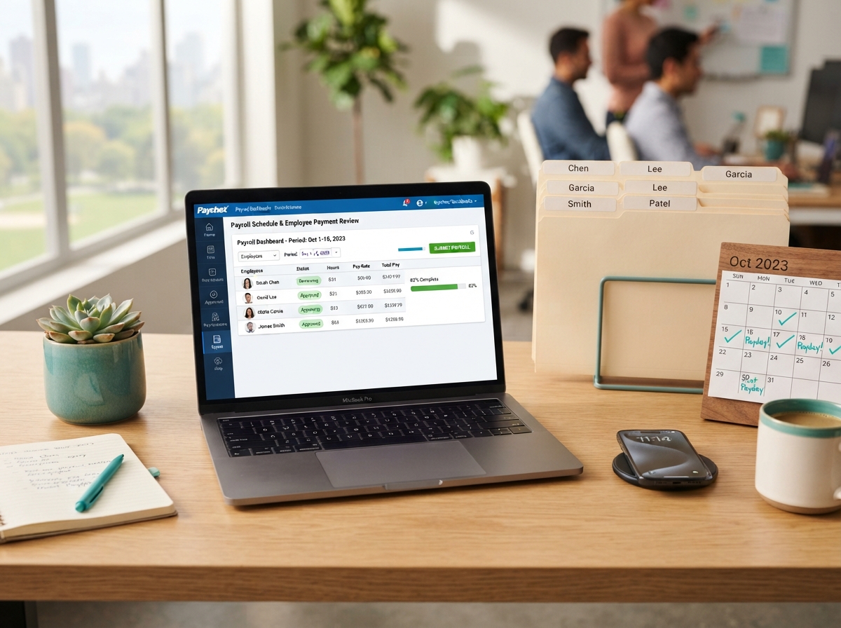 Organized employee payroll processing and payday scheduling