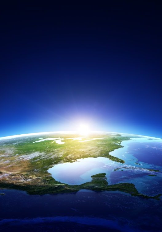 Earth sunrise North America with light clouds