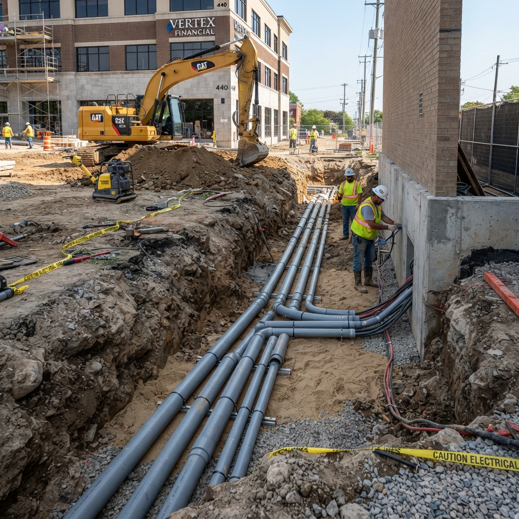 Excavation and underground conduit trenching