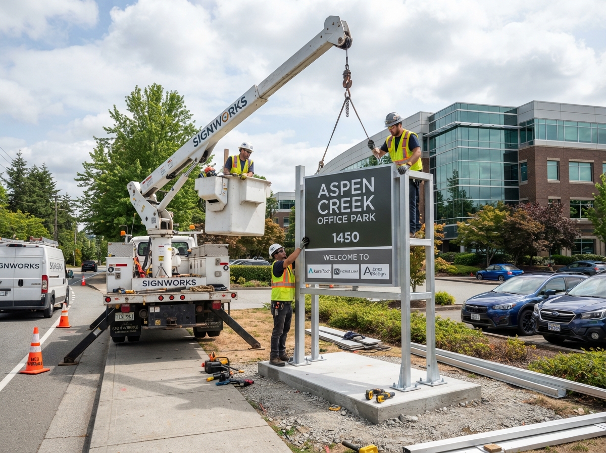 Pole sign erection and lighting maintenance