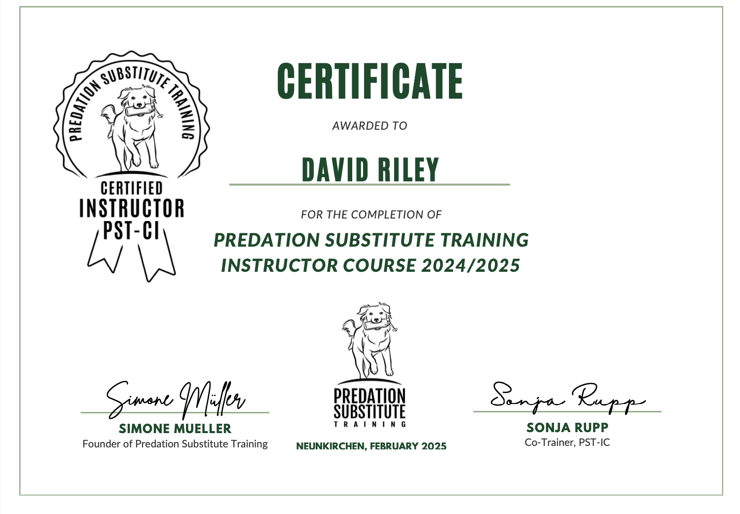 PST Certified Instructor Certificate - David Riley