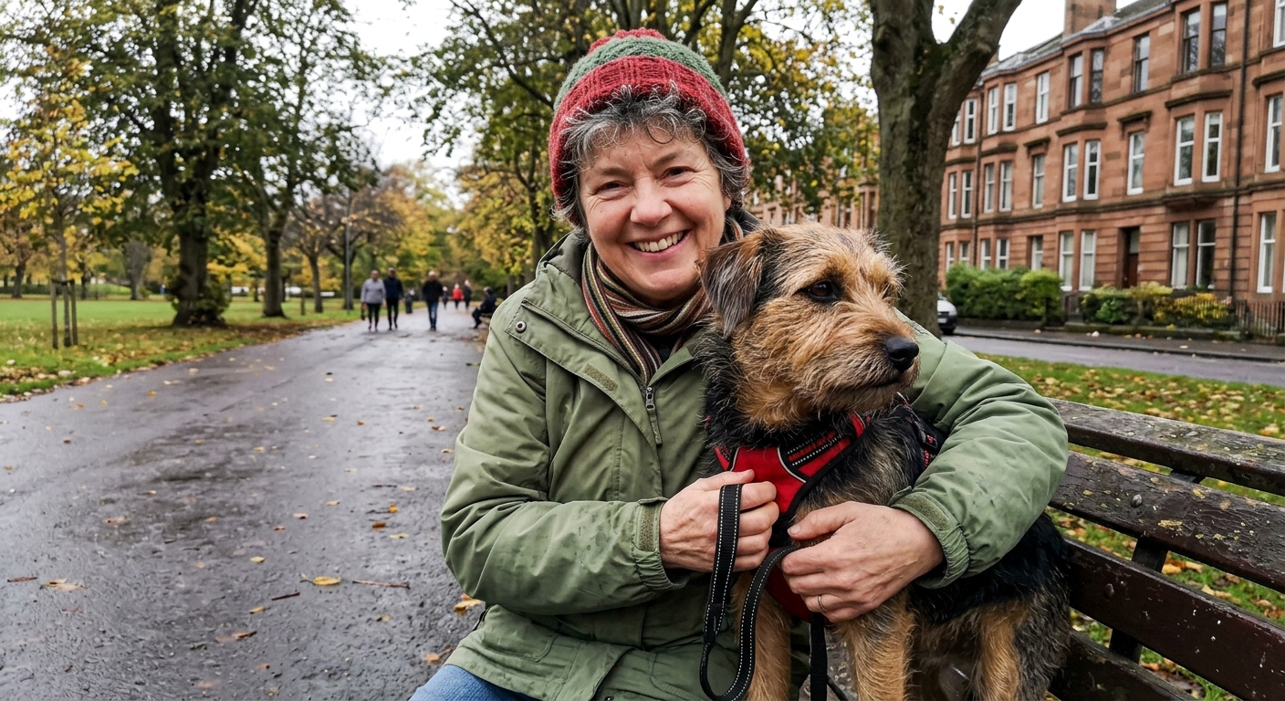 Dog and owner in park