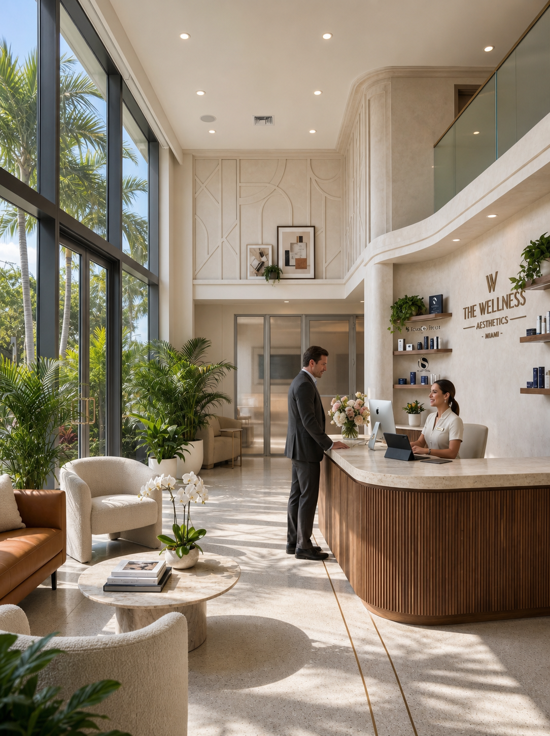Recepción de clínica wellness en Miami