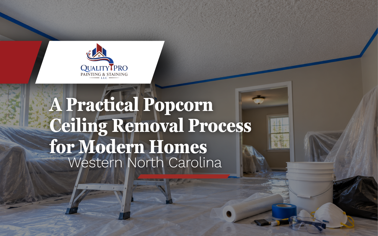 Popcorn ceiling removal process preparation before scraping begins