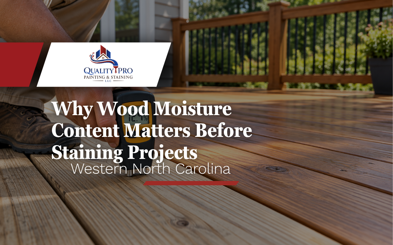 Checking wood moisture content before staining a deck