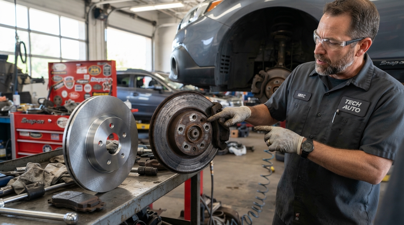 Brake Rotor Replacement: Worn vs. New Ceramic Setup